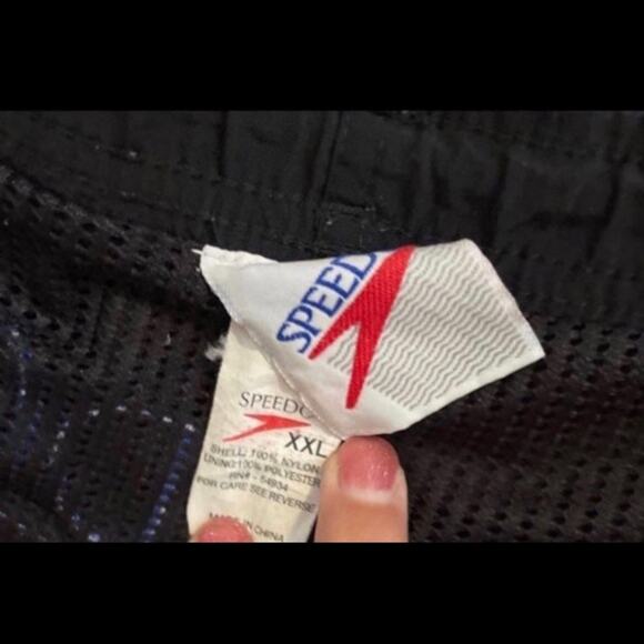 Mens Size XXL Vintage Speedo Swim Trunks 2x Black with blue letters  100% nylon - Picture 5 of 6